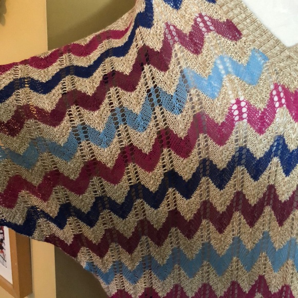 BISOU-BISOU Size Large OpenKnit Oversized Chevron V-Neck MISSONI Vibe $89 NEW - Picture 11 of 13